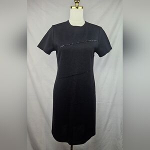 Nina Leonard Women's Little Black Dress Wool‎ Blend Sequin Detail Sz PM Classic